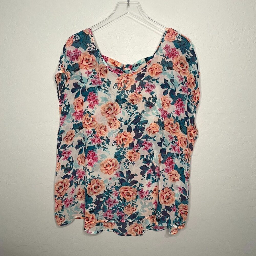 Torrid Sheer Multi Colored Floral Blouse Top 2 2X 18/20